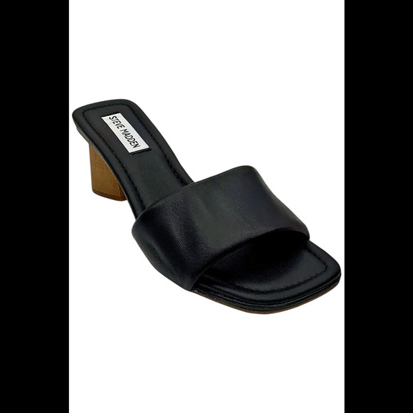 Steve Madden Women's The Saged Heeled Sandal Black Leather - Medium - Picture 1 of 3